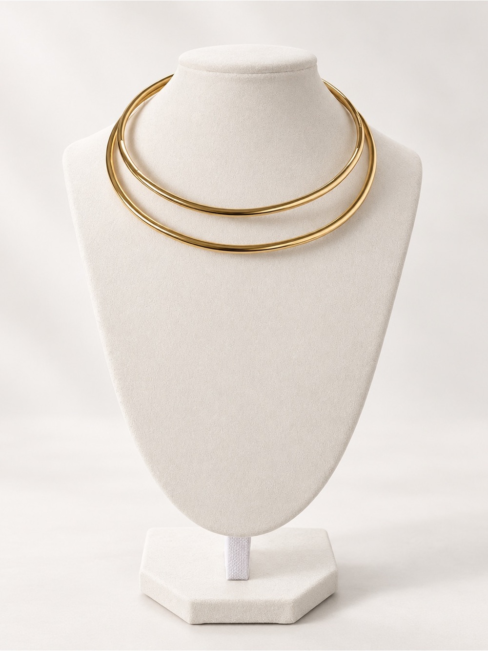 Statement Double Layer Gold Tone Sculptural Collar Necklace